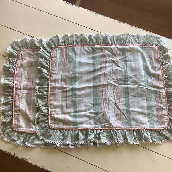 Vintage Pink Green Ruffled Cottagecore Croscill Made in USA Bedding 10 Pieces - Picture 3 of 13